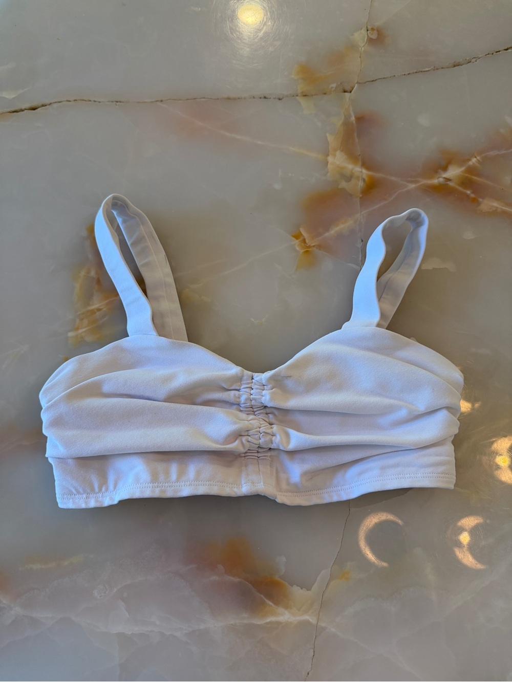 ALO Yoga White Ruched Bralette Top